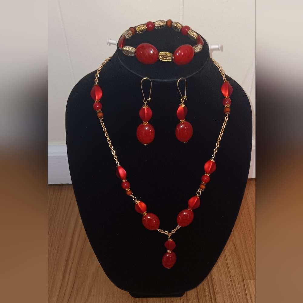 Necklace, bracelet and earrings set,